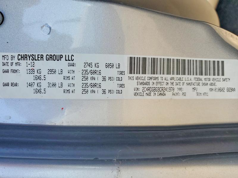 2012 Dodge Grand Caravan მანქანა იყიდება აუქციონზე, vin: 2C4RDGBG9CR241970, აუქციონის ნომერი: 61578636