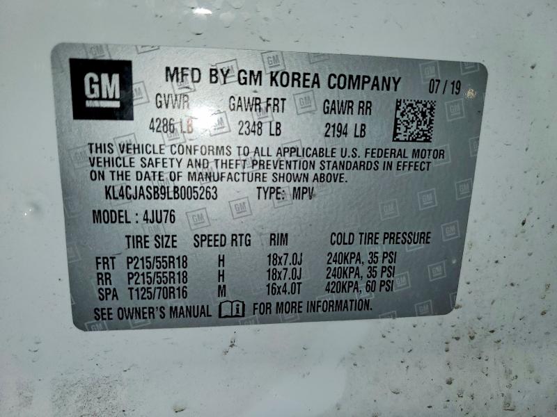 63127976 :رقم المزاد ، KL4CJASB9LB005263 vin ، 2020 Buick Encore مزاد بيع