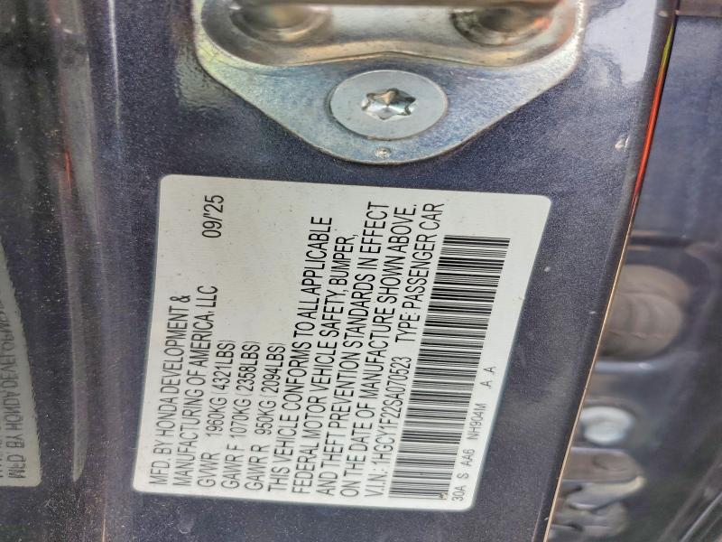 2025 Honda Accord მანქანა იყიდება აუქციონზე, vin: 1HGCY1F22SA070523, აუქციონის ნომერი: 61346896
