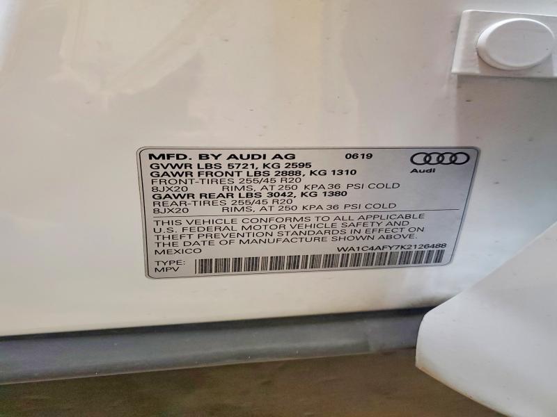 Продажа на аукционе авто 2019 Audi Sq5, vin: WA1C4AFY7K2126488, номер лота: 61937606
