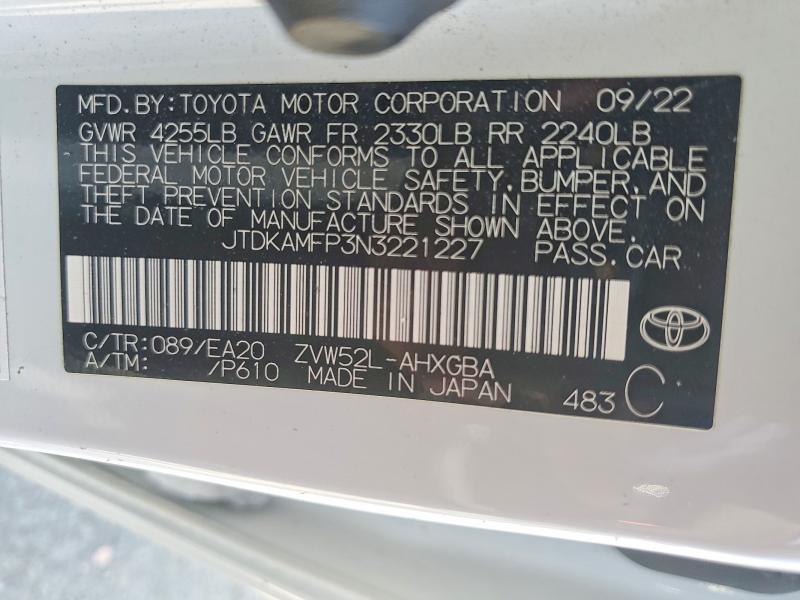 Aukcja sprzedaży 2022 Toyota Prius Prime, vin: JTDKAMFP3N3221227, numer aukcji: 61052906