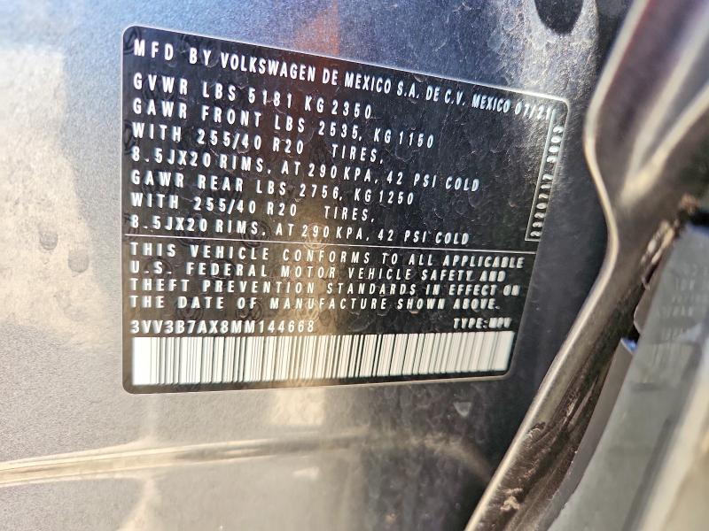 Продаж на аукціоні авто 2021 Volkswagen Tiguan, vin: 3VV3B7AX8MM144668, номер лоту: 60206126