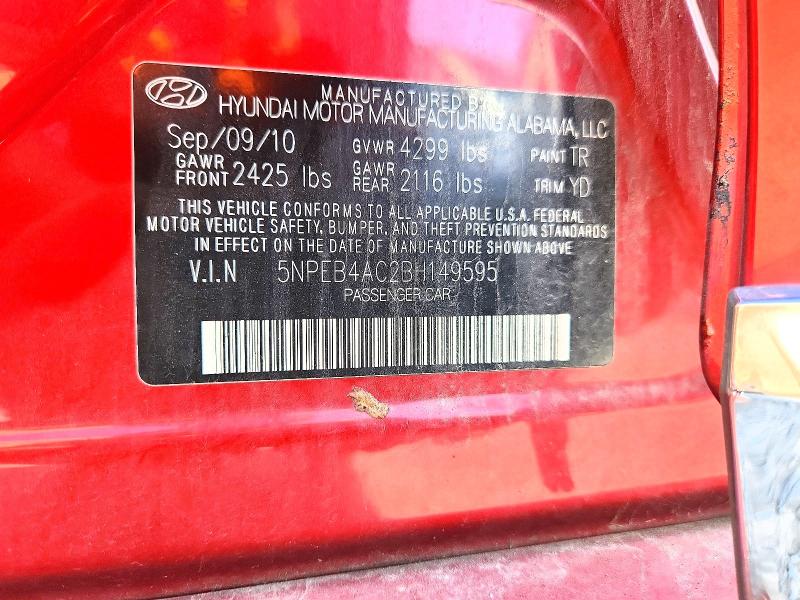 2011 Hyundai Sonata მანქანა იყიდება აუქციონზე, vin: 5NPEB4AC2BH149595, აუქციონის ნომერი: 63503066