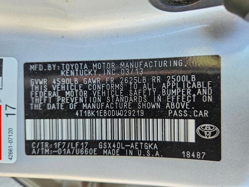 Продаж на аукціоні авто 2013 Toyota Avalon, vin: 4T1BK1EB0DU029219, номер лоту: 59819146