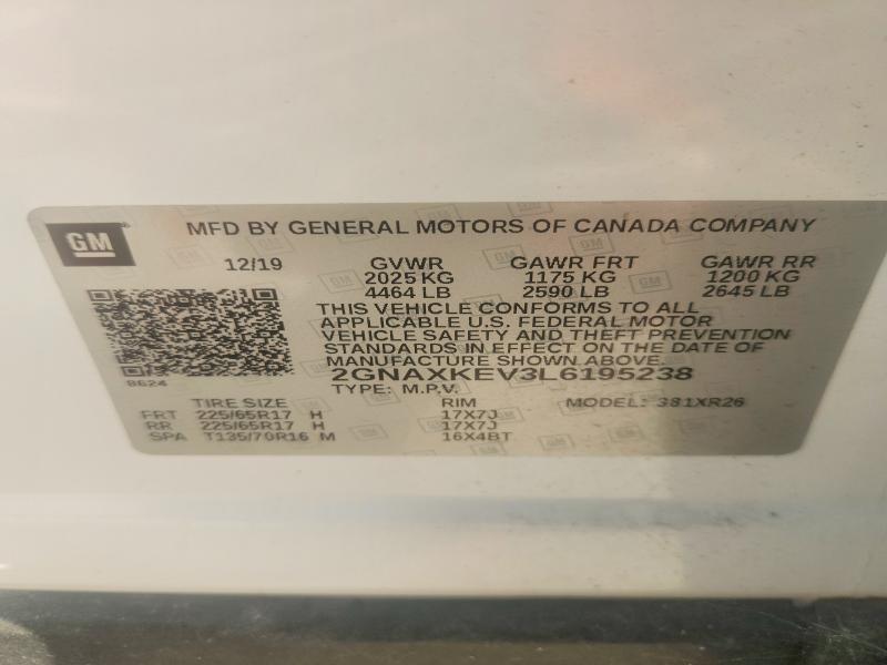 Aukcja sprzedaży 2020 Chevrolet Equinox, vin: 2GNAXKEV3L6195238, numer aukcji: 61597826