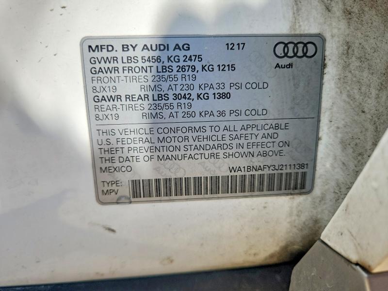 Продаж на аукціоні авто 2018 Audi Q5, vin: WA1BNAFY3J2111381, номер лоту: 60869676