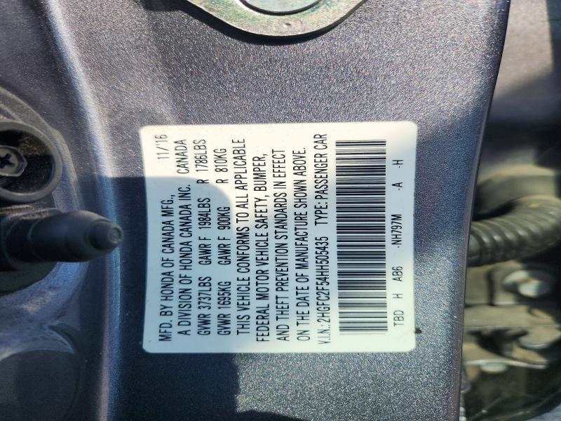 61902576 :رقم المزاد ، 2HGFC2F54HH505435 vin ، 2017 Honda Civic مزاد بيع