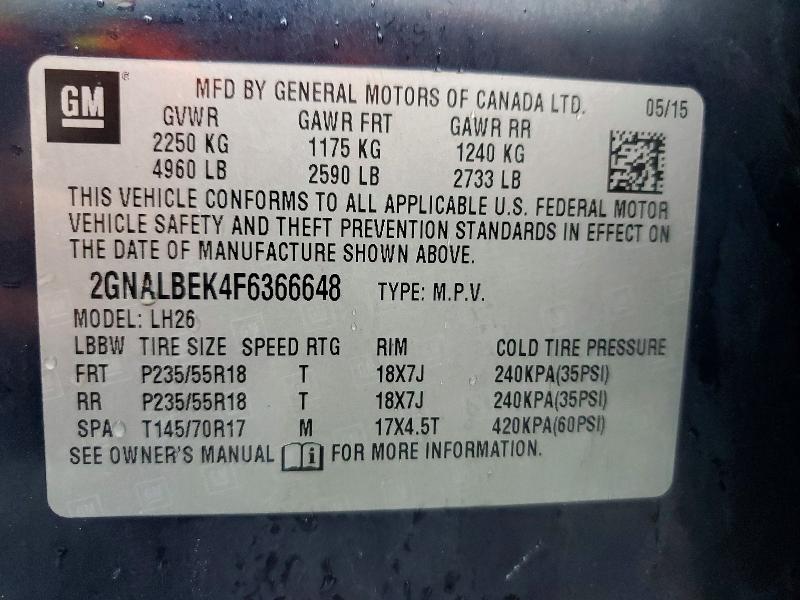 Продаж на аукціоні авто 2015 Chevrolet Equinox, vin: 2GNALBEK4F6366648, номер лоту: 61608036