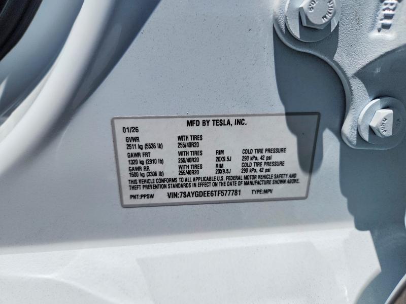 59186076 :رقم المزاد ، 7SAYGDEE6TF577781 vin ، 2026 Tesla Model Y مزاد بيع