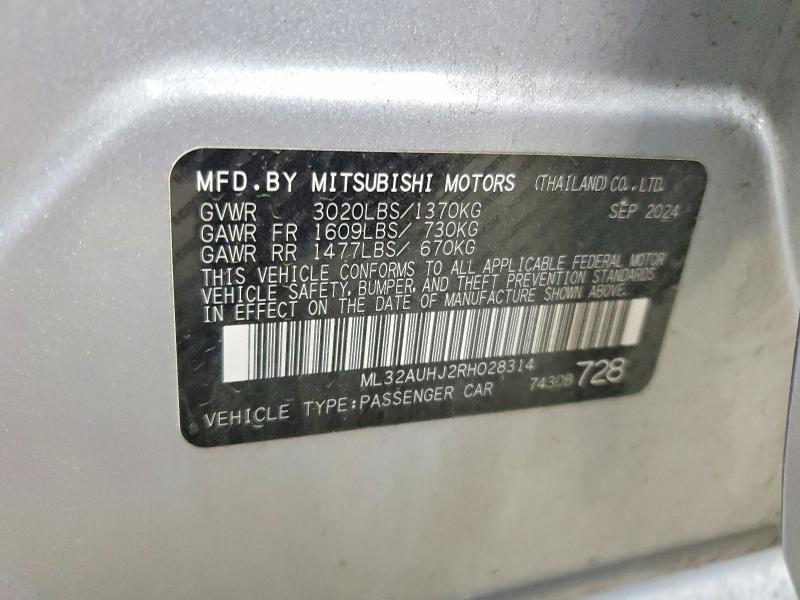 2024 Mitsubishi Mirage მანქანა იყიდება აუქციონზე, vin: ML32AUHJ2RH028314, აუქციონის ნომერი: 60174896