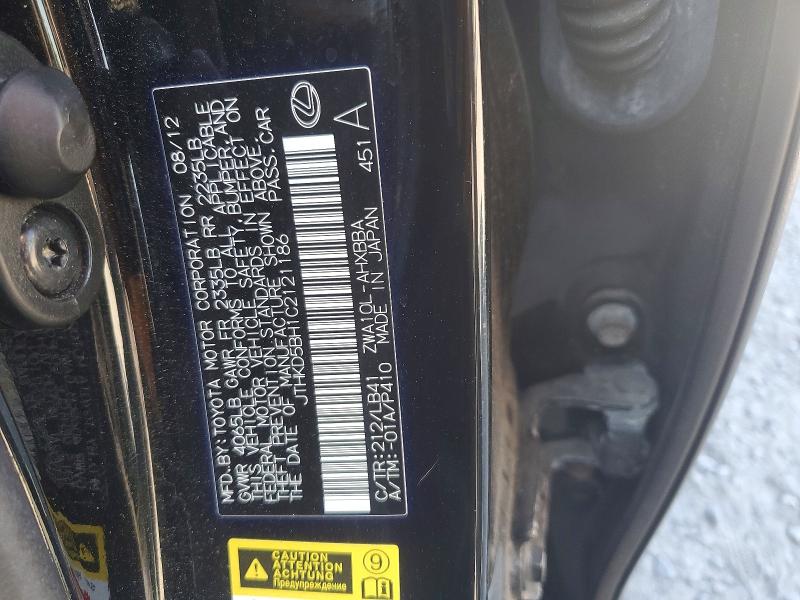 60328616 :رقم المزاد ، JTHKD5BH1C2121186 vin ، 2012 Lexus Ct مزاد بيع