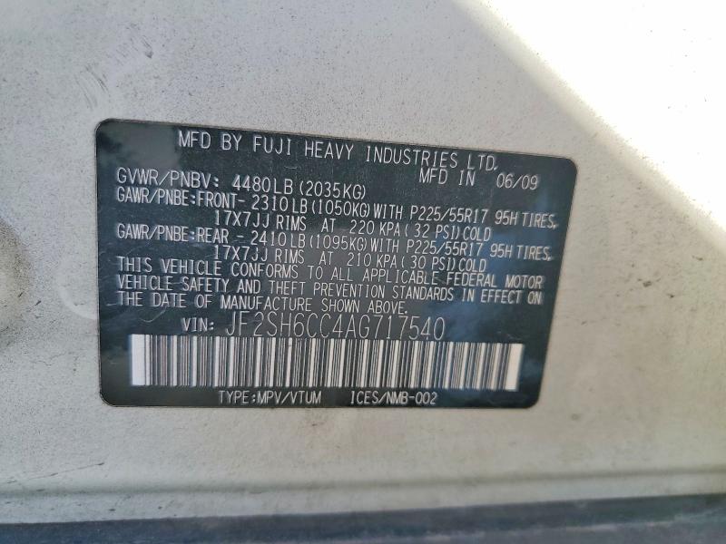 Aukcja sprzedaży 2010 Subaru Forester, vin: JF2SH6CC4AG717540, numer aukcji: 60030416