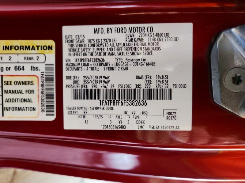 2015 Ford Mustang მანქანა იყიდება აუქციონზე, vin: 1FATP8FF6F5382636, აუქციონის ნომერი: 59839826