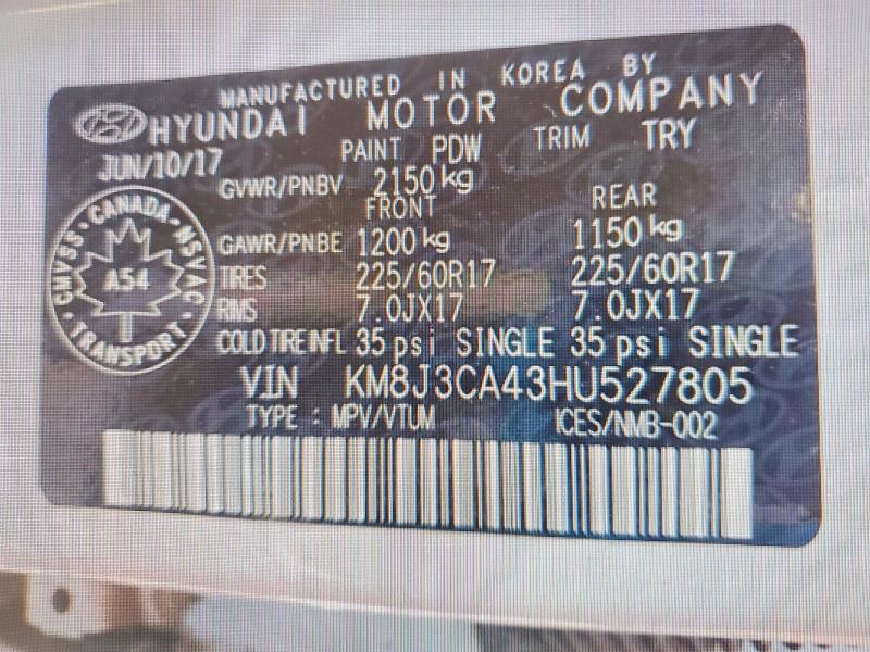 Продажа на аукционе авто 2017 Hyundai Tucson, vin: KM8J3CA43HU527805, номер лота: 63337066