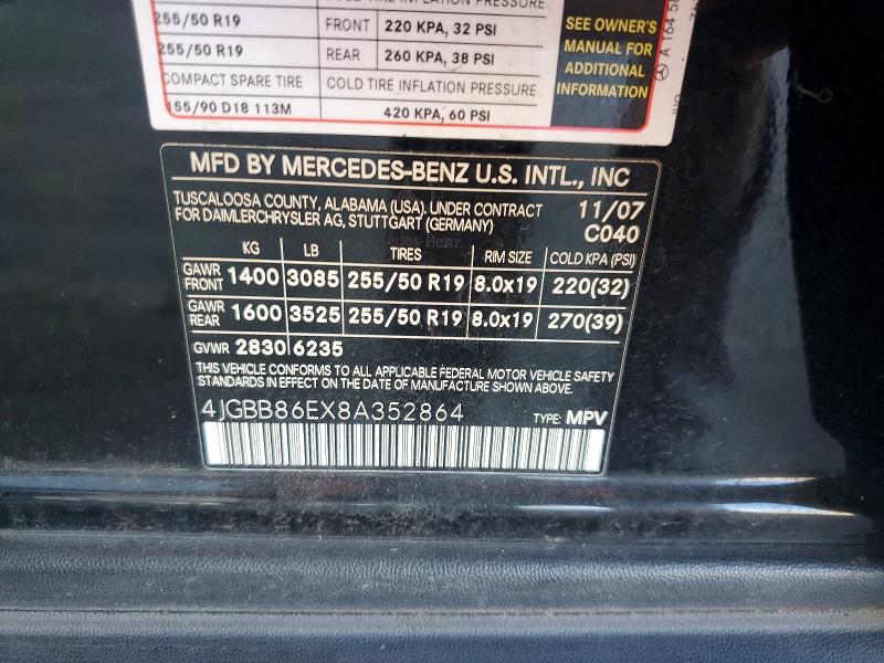 Продажа на аукционе авто 2008 Mercedes-benz Ml, vin: 4JGBB86EX8A352864, номер лота: 60644146