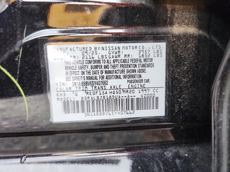 2025 Nissan Sentra მანქანა იყიდება აუქციონზე, vin: 3N1AB8BV6SY407662, აუქციონის ნომერი: 61776456
