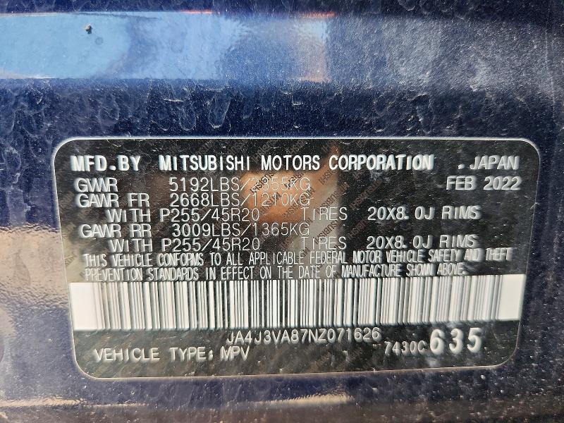 Продажа на аукционе авто 2022 Mitsubishi Outlander, vin: JA4J3VA87NZ071626, номер лота: 61615526