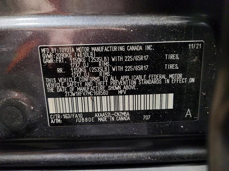 2021 Toyota Rav4 მანქანა იყიდება აუქციონზე, vin: 2T3W1RFV7MC168560, აუქციონის ნომერი: 61867166