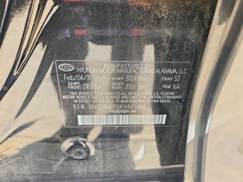 2019 Hyundai Elantra მანქანა იყიდება აუქციონზე, vin: 5NPD84LF0KH465689, აუქციონის ნომერი: 62913166