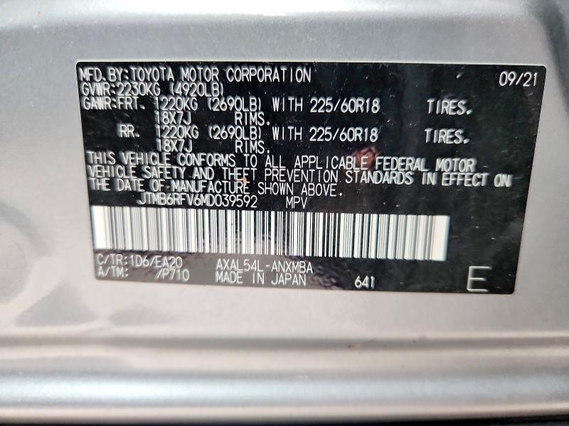 Aukcja sprzedaży 2021 Toyota Rav4 Hybrid, vin: JTMB6RFV6MD039592, numer aukcji: 61605516