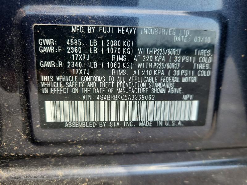 Продажа на аукционе авто 2010 Subaru Outback Manual, vin: 4S4BRBKC5A3369062, номер лота: 59299766