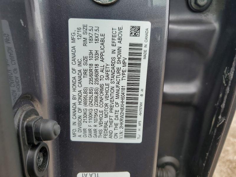 2017 Honda Cr-v მანქანა იყიდება აუქციონზე, vin: 2HKRW2H8XHH604181, აუქციონის ნომერი: 59855236