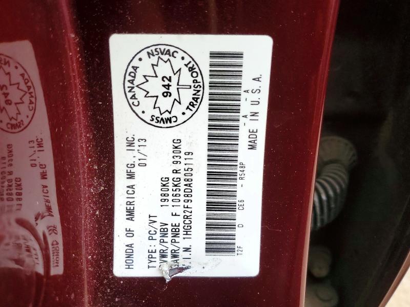 Продажа на аукционе авто 2013 Honda Accord, vin: 1HGCR2F98DA805119, номер лота: 57996596