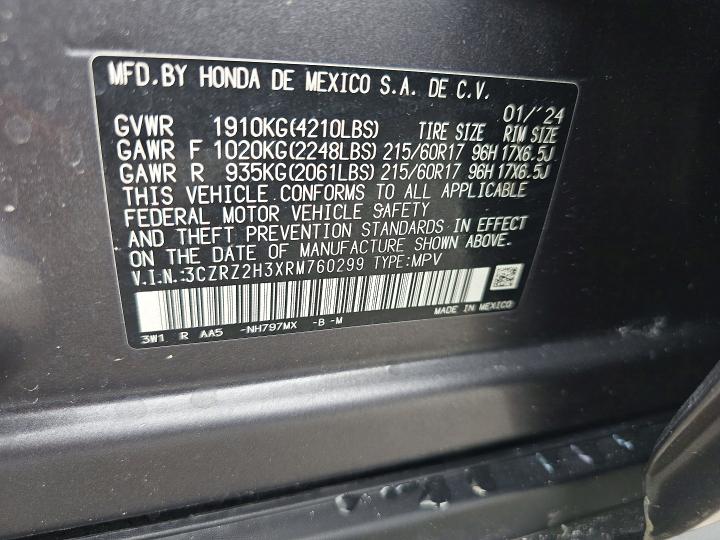 Aukcja sprzedaży 2024 Honda Hr-v, vin: 3CZRZ2H3XRM760299, numer aukcji: 62815566