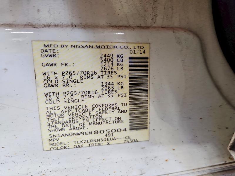 2014 Nissan Xterra მანქანა იყიდება აუქციონზე, vin: 5N1AN0NW9EN805004, აუქციონის ნომერი: 62025106