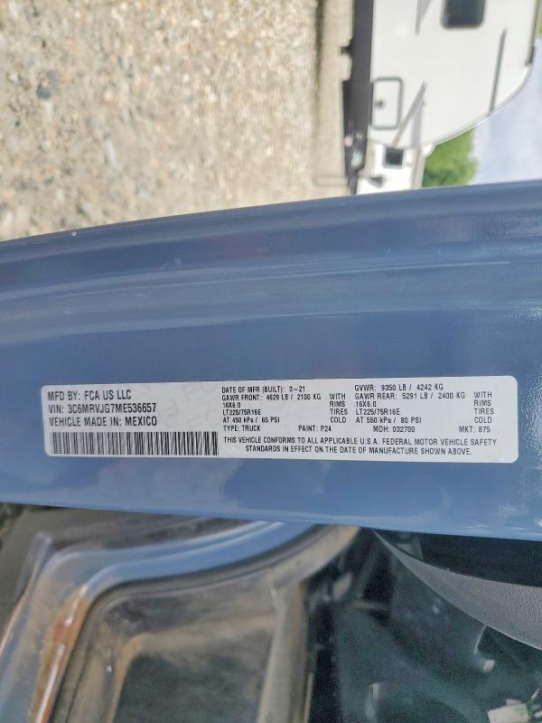 Aukcja sprzedaży 2021 Ram Promaster 3500, vin: 3C6MRVJG7ME536657, numer aukcji: 59746166
