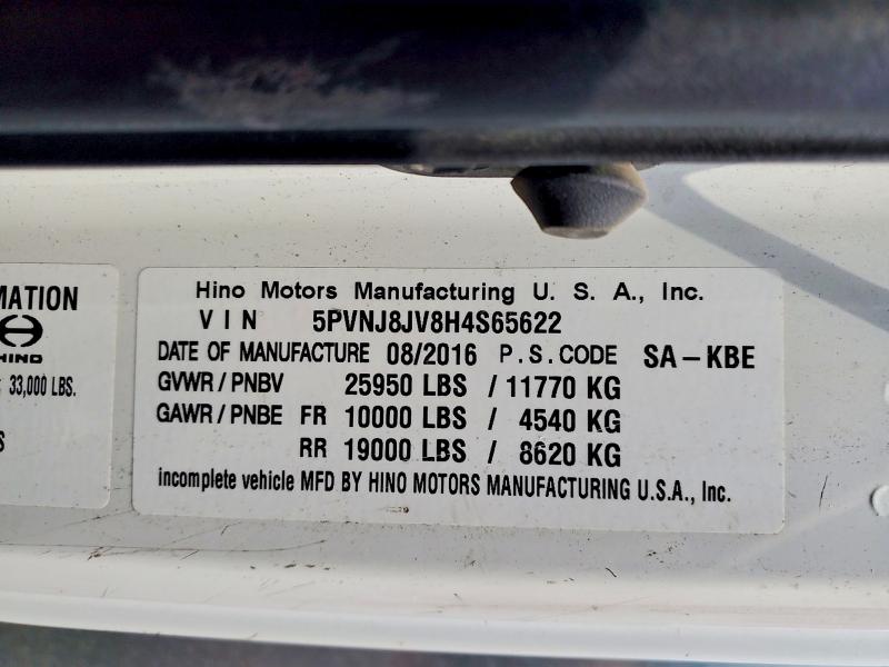 2017 Hino 258/268 მანქანა იყიდება აუქციონზე, vin: 5PVNJ8JV8H4S65622, აუქციონის ნომერი: 85611745