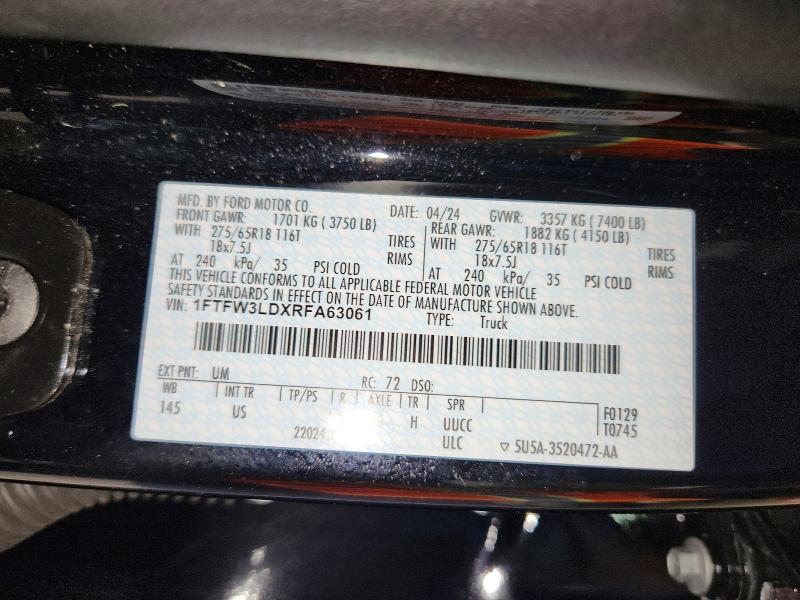 Продаж на аукціоні авто 2024 Ford F150, vin: 1FTFW3LDXRFA63061, номер лоту: 61222106