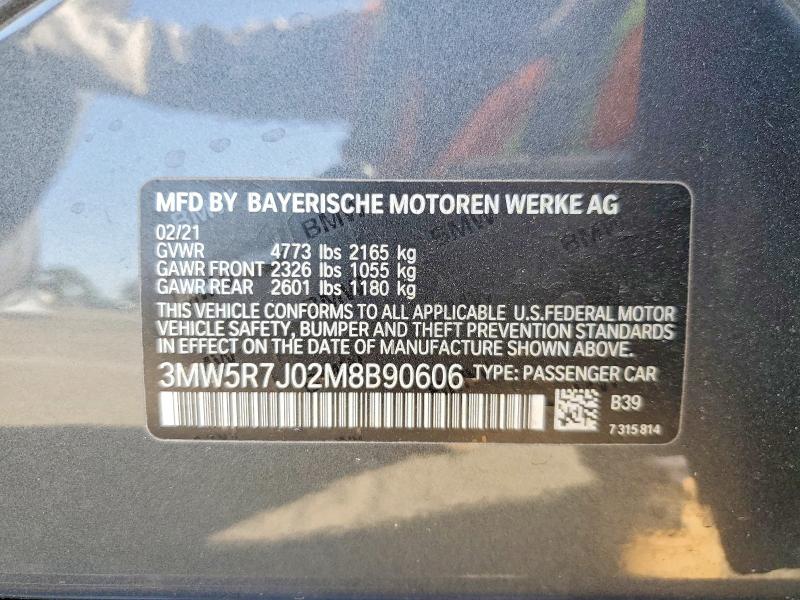 Aukcja sprzedaży 2021 Bmw 330xi, vin: 3MW5R7J02M8B90606, numer aukcji: 62411386