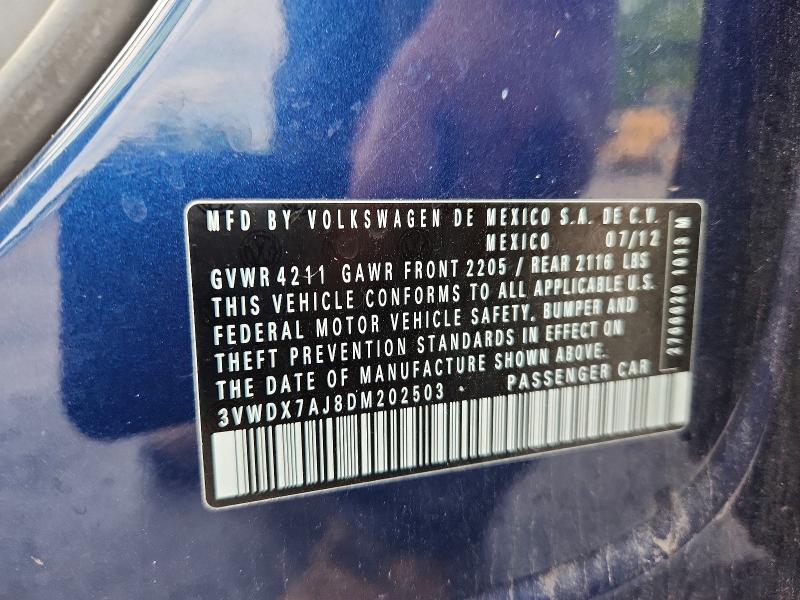 60492446 :رقم المزاد ، 3VWDX7AJ8DM202503 vin ، 2013 Volkswagen Jetta مزاد بيع