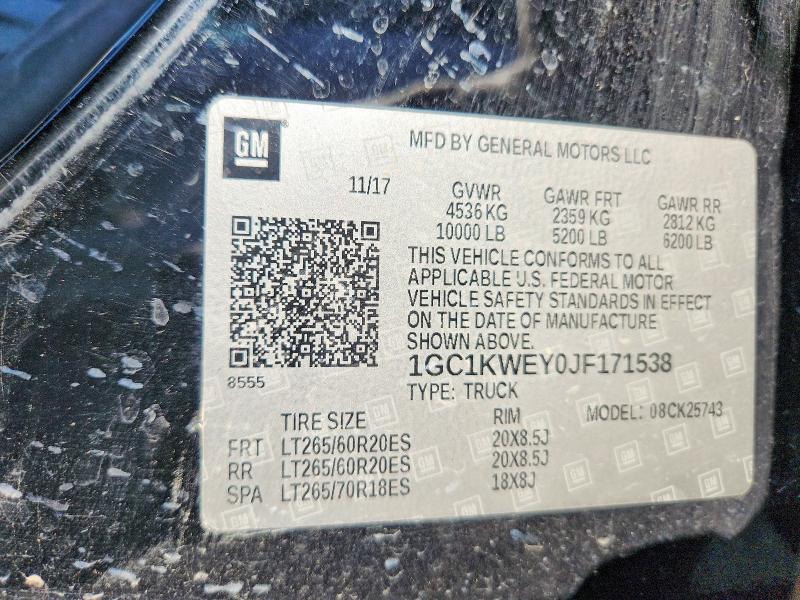 Продажа на аукционе авто 2018 Chevrolet Silverado, vin: 1GC1KWEY0JF171538, номер лота: 59729376