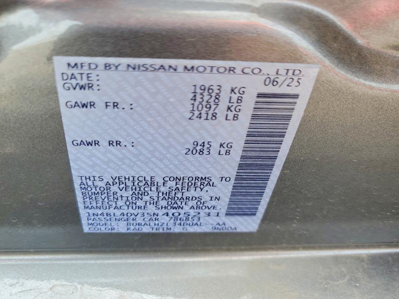 Продажа на аукционе авто 2025 Nissan Altima, vin: 1N4BL4DV3SN405231, номер лота: 62824536