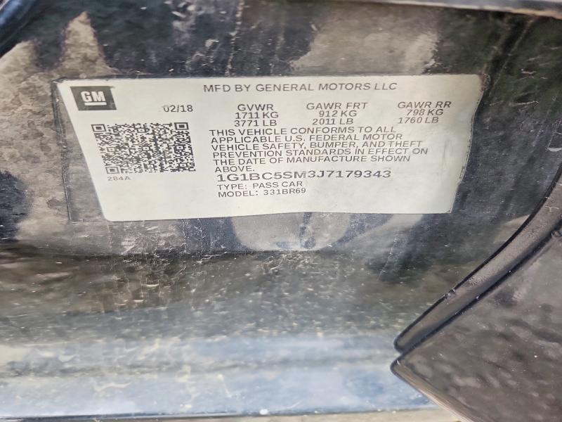 2018 Chevrolet Cruze მანქანა იყიდება აუქციონზე, vin: 1G1BC5SM3J7179343, აუქციონის ნომერი: 62657456