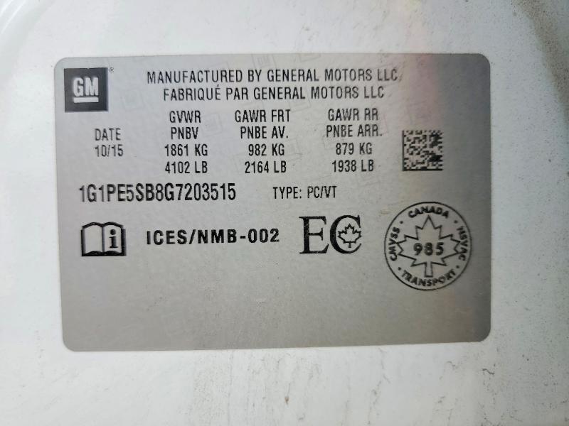59722846 :رقم المزاد ، 1G1PE5SB8G7203515 vin ، 2016 Chevrolet Cruze Limited مزاد بيع