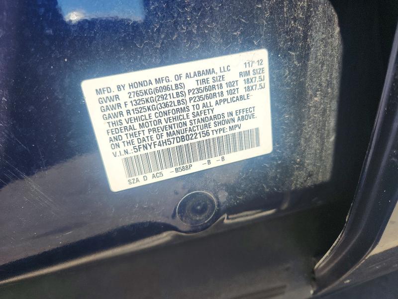Aukcja sprzedaży 2013 Honda Pilot, vin: 5FNYF4H57DB022156, numer aukcji: 60400466