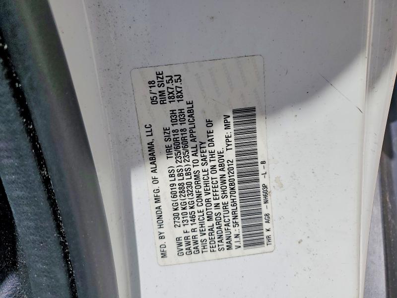 Продаж на аукціоні авто 2019 Honda Odyssey, vin: 5FNRL6H70KB012012, номер лоту: 60480526