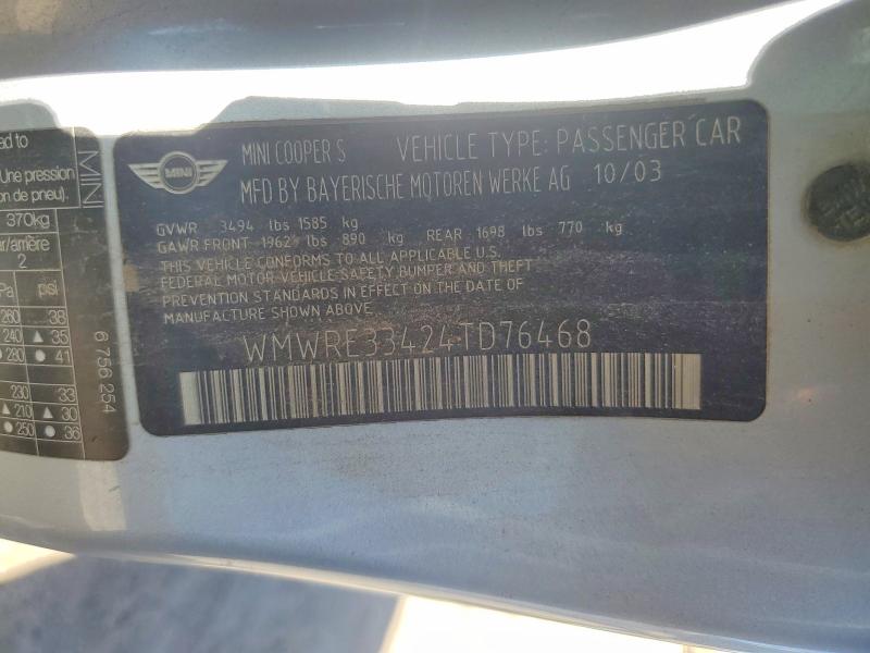 Продажа на аукционе авто 2004 Mini Cooper, vin: WMWRE33424TD76468, номер лота: 59823256