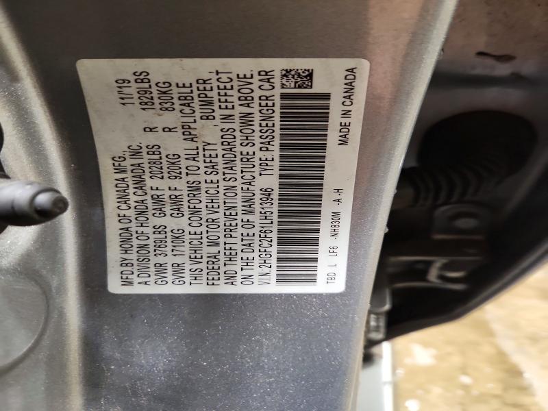 2020 Honda Civic მანქანა იყიდება აუქციონზე, vin: 2HGFC2F61LH513946, აუქციონის ნომერი: 61746236