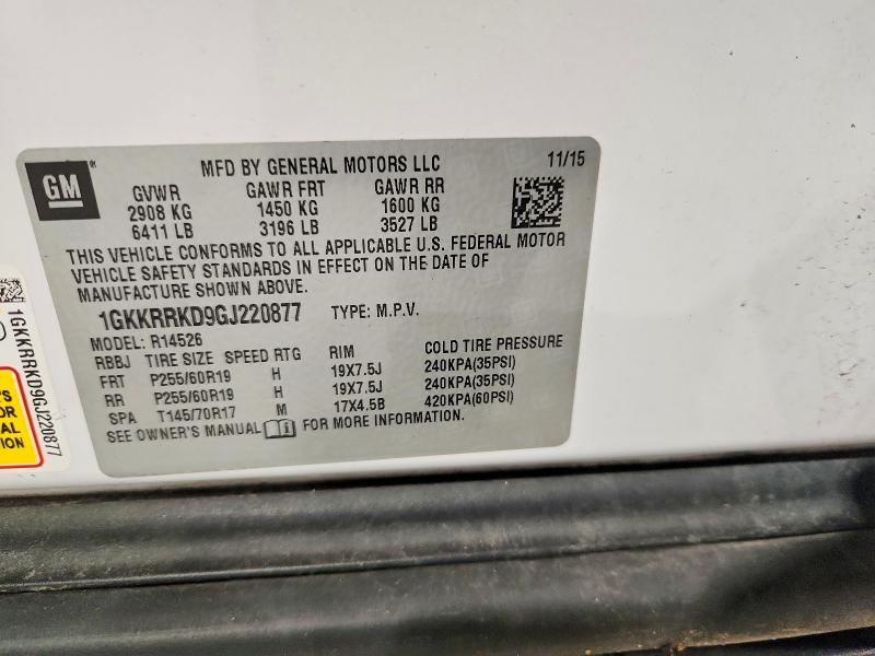 2016 Gmc Acadia მანქანა იყიდება აუქციონზე, vin: 1GKKRRKD9GJ220877, აუქციონის ნომერი: 59298846