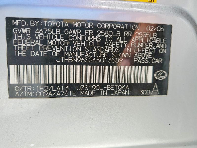 Aukcja sprzedaży 2006 Lexus Gs, vin: JTHBN96S265013589, numer aukcji: 85993345