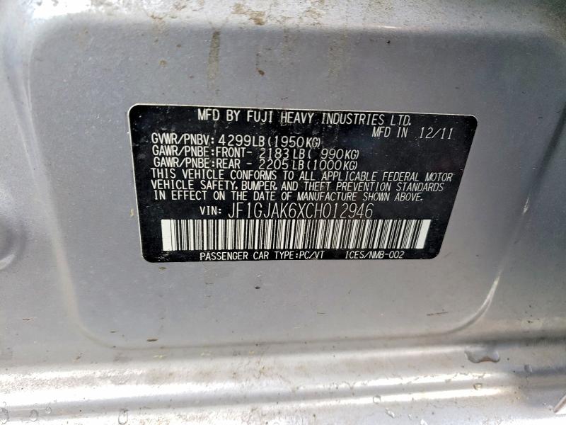 Aukcja sprzedaży 2012 Subaru Impreza, vin: JF1GJAK6XCH012946, numer aukcji: 58617046