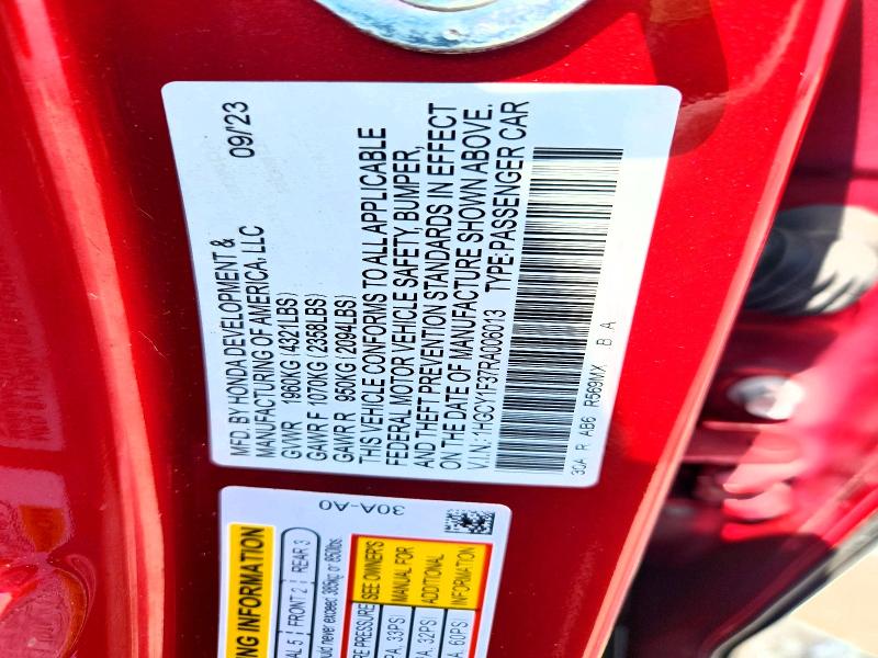 2024 Honda Accord მანქანა იყიდება აუქციონზე, vin: 1HGCY1F37RA006013, აუქციონის ნომერი: 61361066