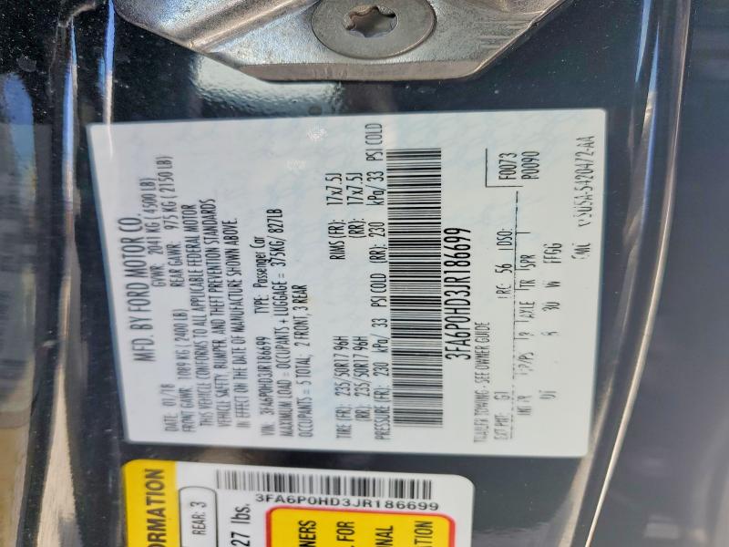 62450896 :رقم المزاد ، 3FA6P0HD3JR186699 vin ، 2018 Ford Fusion مزاد بيع