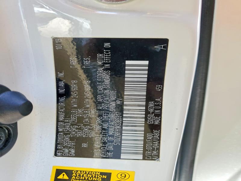 63140456 :رقم المزاد ، 5TDZZRFH1KS365317 vin ، 2019 Toyota Highlander مزاد بيع