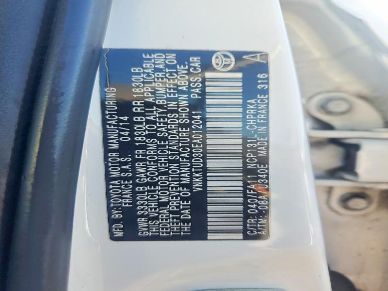 2014 Toyota Yaris მანქანა იყიდება აუქციონზე, vin: VNKKTUD30EA012041, აუქციონის ნომერი: 61243706