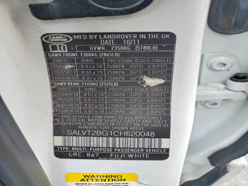 Продаж на аукціоні авто 2012 Land Rover Range Rover Evoque, vin: SALVT2BG1CH620048, номер лоту: 60968336